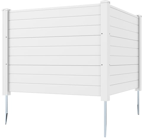 HOMASIS Gartenzaun 2 Stück, dekorative Sichtschutz Zaun mit Erdspieße, Steckzaun aus PP & Metall, Zaunelemente Dekozaun für Garten Terrasse Klimaanlagen & Mülleimer (Weiß, 122x95cm, 2 Stück)