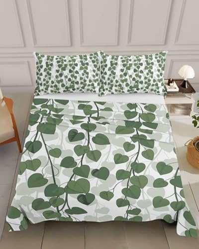 Queen Top Sheets Easy Care, Spring Plants Ivy Super Soft Bed Sheets, Green Heartleaf Philodendron Hotel Luxury Bedding Flat Sheet for Women/Men/Kids