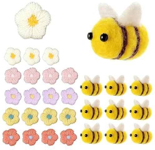 THXFUNAREA 30 Stück Filzen Mini Biene Blumen, Filzbienen Klein Figuren Streudeko, Filzblumen Deko, Streudeko Frühling für Babyparty Kostüm DIY Handwerk Anhänger Wand Hut Deko
