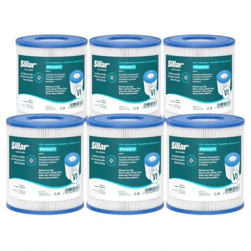 Sillar Cartuccia Filtro Piscina Tipo VI per vasche idromassaggio gonfiabili, Compatibile con Bestway 58323, Lay-Z-Spa, Flowclear, Miami, Parigi, Hawaii, Vegas, Monaco, ECC., Confezione da 6