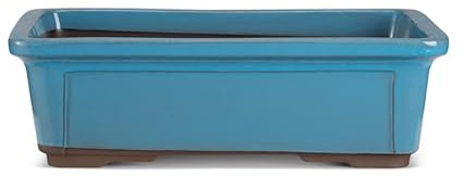 CERTRE - Vaso Bonsai Rettangolare in Gres, Modello Torino, Made in Italy, Colore Azzurro Cielo (Smaltato)| Misure esterne 38,5x28x12 cm