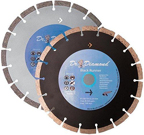 DR. DIAMOND | Diamanttrennscheibe Silver Runner & Black Runner für verschiedene Baumaterialien | Ø 230/22,23 mm (Set Silver & Black Runner, 2)