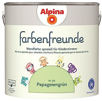 Alpina Farbenfreunde – Nr. 06 Papageiengrün – Wandfarben speziell für Kinderzimmer – frei von konservierungs- und lösemittelfrei – für ein gesundes und behagliches Raumklima – 2,5L