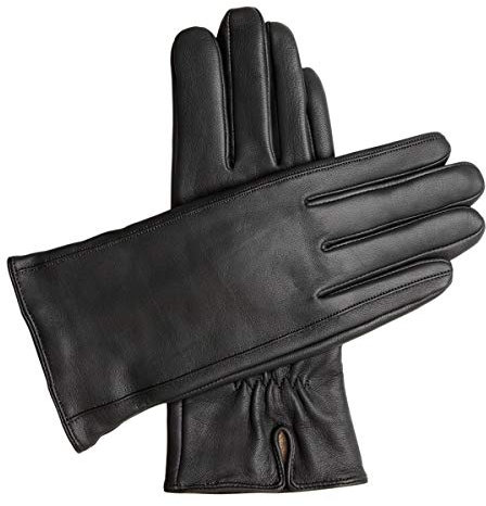 Downholme Klassische Lederhandschuhe mit Innenfutter aus Kaschmir für Damen (Schwarz, M)