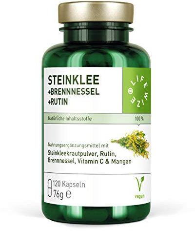 LifeWize® Steinklee Komplex + Rutin + Brennnessel, Hagebutte & Mangan - 120 Kapseln mit 500 mg Steinklee & 420 mg Rutin - Vegan und ohne unerwünschte Zusätze