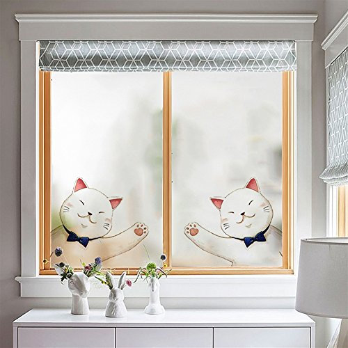 Ommda Fensterfolie Selbsthaftend Blickdicht Fensterfolie Sichtschutz Selbstklebend Klebefolie Anti-UV Glückliche Katze 60x90cm