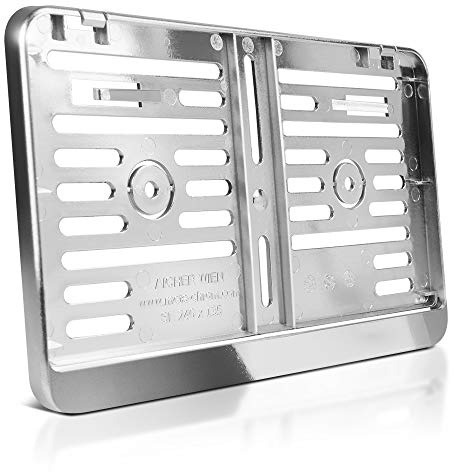 1 Kennzeichenhalter Motorrad | 240 x 130 mm | Chrom Look | Roller & Traktor | Silber | Motorrad-Nummernschildhalter | Kennzeichen-Halterung | Nummernschild-Halterung | Befestigung | Kennzeichen-Rahmen