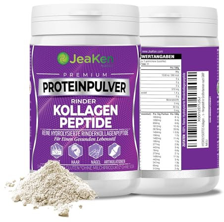 JeaKen - Unflavored Collagen Peptides Powder from Grass-Fed Bovine Sources - Sugar-Free Hydrolyzed Collagen Supplement for Hair, Skin, Nails, Digestion, Bone, and Joint Care - 400g