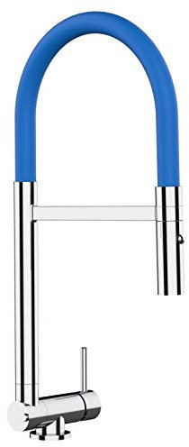 Rubinetto miscelatore cucina fontana lavello abbattibile sottofinestra 45mm canna blu movibile ribaltabile e doccia 2 getti staccabile