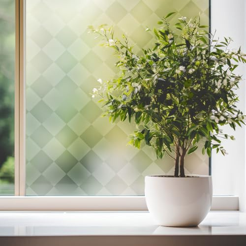 Selbstklebende transparente Folie QUADRATE [122x200 cm] | Fensterfolie - Dekofolie Privatsphäre | Milchglasfolie Blickdicht Sichtschutzfolie für Zuhause und Büro