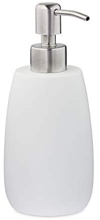 Relaxdays Seifenspender 300 ml, nachfüllbar, Bad, Küche, Flüssigseifenspender, rund, Polyresin, Edelstahlpumpe, weiß