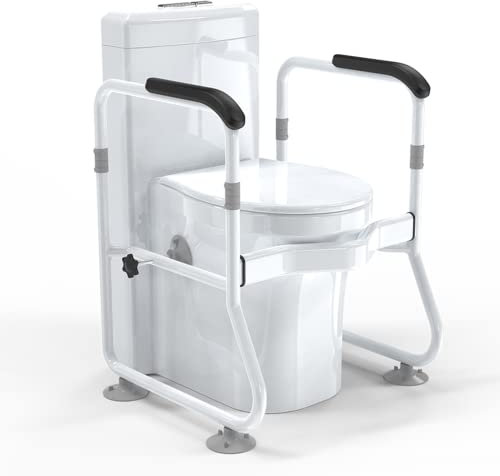 TKING Toilet Safety Frame & Rail, Stability Bathroom Handrail Assist Grab Bar Handles & Railings for Elderly, Senior, Handicap & Disabled, Height & Width Adjustable, 300lbs Weight Capacity