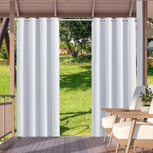 HUAXIQUE Outdoor Vorhang Wasserdicht Wetterfest Blickdicht 120X166cm Weiß Verdunklungs Vorhänge mit Ösen Sichtschutz Sonnenschutz Outdoor Gardine für Balkon Terrasse Pergola Gartenlaube Veranda