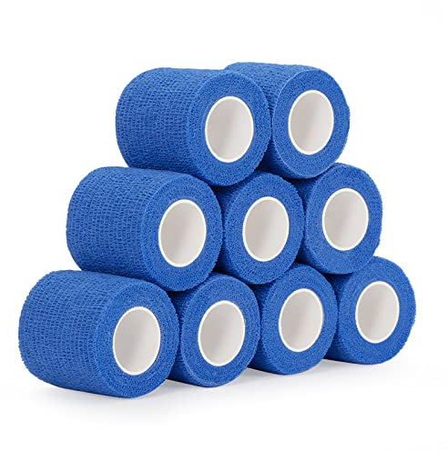 9 Roll Selbstklebender Verband 5cm x 4,5m Haftbandage Selbsthaftende Bandage Pet Vet Wrap für Katze, Hund, Pferd Kohäsive Bandage Elastische Binde für Handgelenke Cohesive Pflasterverband (Blau)