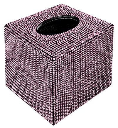 Uposao Bling Bling Auto Tissue Box, Quadratisch Glitzer Kristall Strass Taschentuchbox Kosmetiktücherbox Taschentuchspender Taschentuchhalter für Esszimmer Badezimmer Schlafzimmer Auto Büro,Rosa