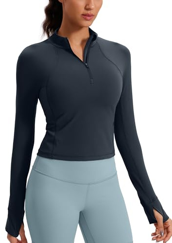 CRZ YOGA Butterluxe Half Zip Crop Top Echte Marine 38