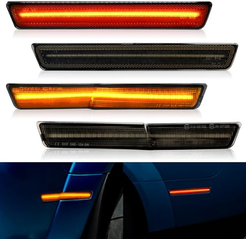 FetonAuto LED Bernstein Rot Vordere Hintere Seitenmarkierungsleuchten für Dodge Challenger SRT Hellcat Redeye Widebody 2018-2022, R/T Scat Pack Demon Super Stock Jailbreak, Räucherlinse