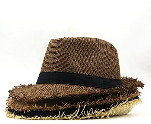 Angxiong Sonnenhut Strohhut Hut Strandhut Herren Sommer Panama Cap Casual Fedora Hut Herren Strohhut Schutz Breiter Krempe Sombrero Adult56-58Cm Kaffee