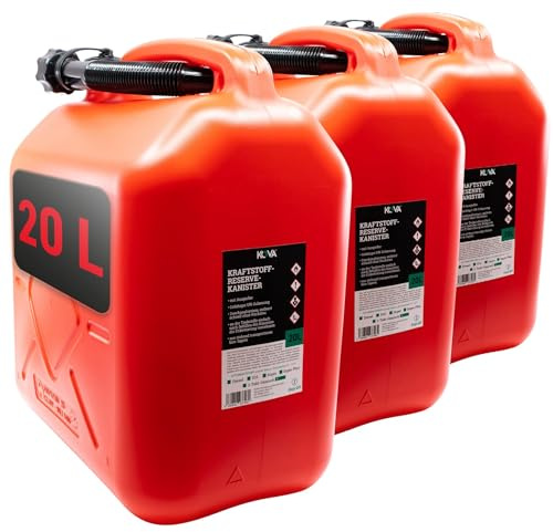 KOVA® 3x Benzinkanister 20L ROT Dieselkanister Reservekanister Kraftstoffkanister 20 Liter Wasserkanister für Benzin Diesel Wasser AdBlue, Auswahl: 5 10 10L ltr 5L 20-Liter-Kanister & Außgießer