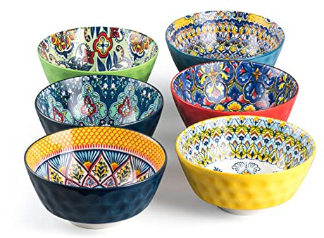 HENXFEN LEAD ciotole da dessert, zuppiera 750ml, insalatiera in porcellana ciotola in ceramica per gelato, riso, dessert, ecc. Colorato, confezione da 6 - Stile boemo