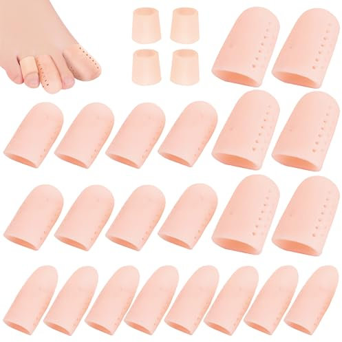 ZOCONE 26 Pcs Toe Protectors with 4 Sizes Gel Toe Protector, Breathable Big Toe Cap Little Toe Covers Silicone Toe Bandage for Men and Women Protecting Blisters Reduce Friction(Skin Tone)