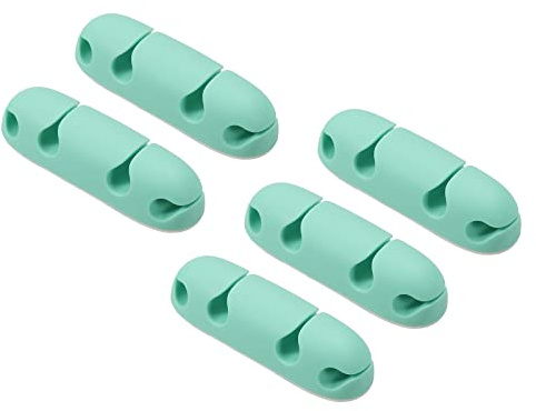 sourcing map 5pcs Cable Clips Cord Organizer for Desk, 4 Slots Silicone Adhesive Cord Holders Organizer Cable Management for USB Charging Cable, Green