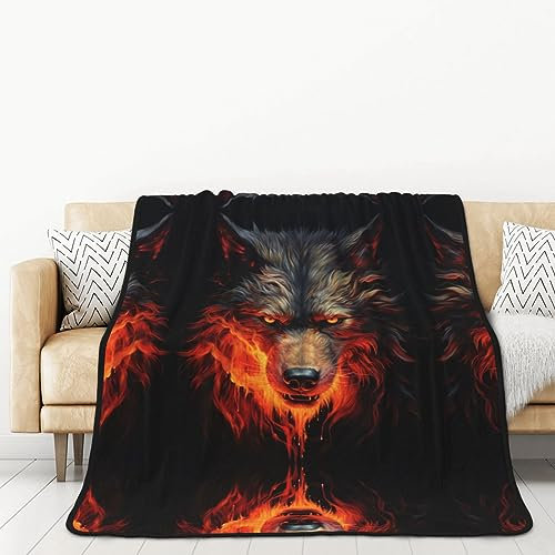 Red Wolf and Fire doppelseitige Flanelldecke für Autobetten und Nickerchen für Erwachsene, eine warme und gemütliche Decke (152,4 x 203,2 cm)