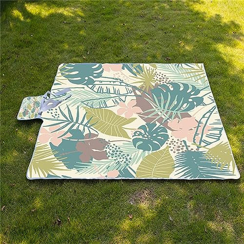 Picknickdecke 200x300cm,XXL Picknickdecke mit Wasserdichter Unterseite,Outdoor Stranddecke Sandfrei,mit Tragegriff Faltbare Picnic Blanket für Camping,Strand,Park,Familie,Konzerte Tropische Blätter