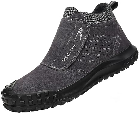 Micoklinlin Steel Toe Welding Shoes for Men Lightweight Anti-Scald Design Safety Shoes for Work Slip-on Breathable Casual Non-Slip Puncture Proof Work Boots Grey