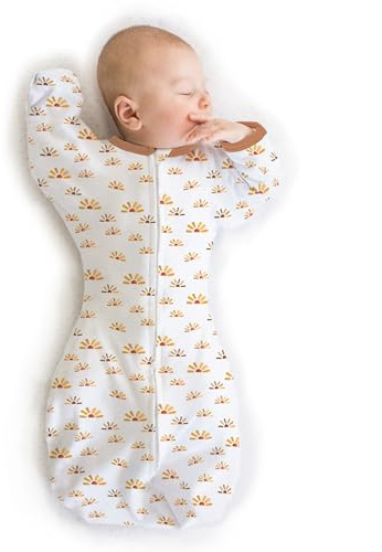 SwaddleDesigns Transitional Swaddle Sack, Arms Up Half-Length Sleeves & Mitten Cuffs, Swaddle for Newborn Transition to Baby Sleep Sack Wearable Blanket, Small, 0-3 mo, 6-14 lb, Watercolor Sunny Days