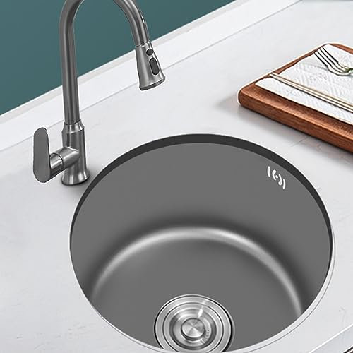 Rundes Einbauwaschbecken aus Edelstahl in Gunmetal Grey,multifunktions spülbecken,Nanotechnologie Mit schallabsorbierender Unterlage, Antikondensationsschicht Geeignet für Küche, Restaurant ( Size : 4
