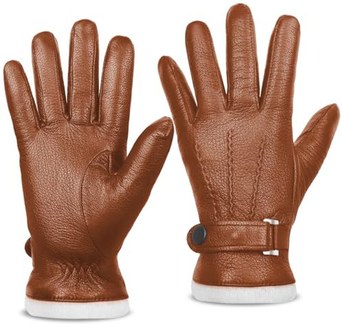 Harssidanzar Herren Winter Lederhandschuhe,Echtleder Warme Kaschmir gefütterte Touchscreen Texting Handschuhe für das Fahren KM051EU,Kamel, Größe L