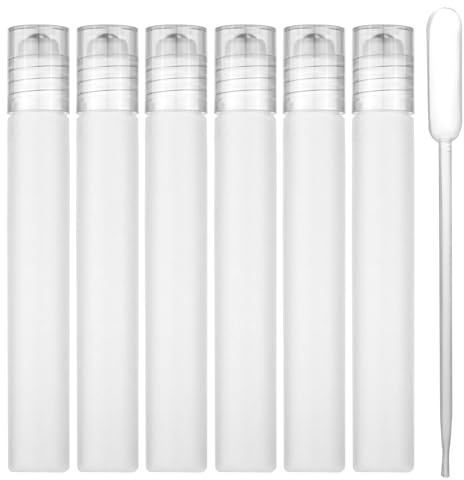 XIHIRCD 6 Pzs Botellas de Rodillo, 10ml Botellas de Rodillo de Aceite Esencial con Tubo Dispensador Botellas con Rodillo Plástico Mate Cosmético Recargables Botella de Perfume con Bola de Rodillo