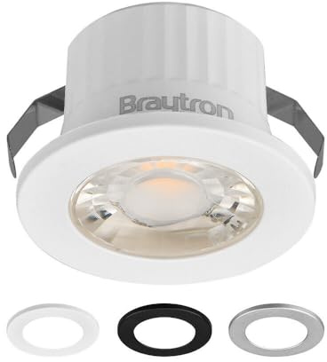 Braytron Mini faretto LED 3W mini lampada, piccolo, faretto da incasso spot da incasso, bagno, cucina, soggiorno, incluse 3 mascherine in nero, bianco, argento, IP54 230V senza trasformatore, 210