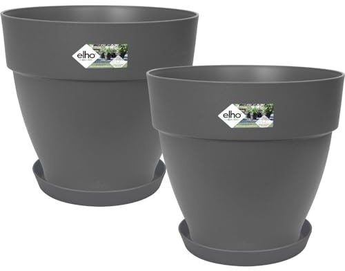 elho Vibia Rund 30+ Loft Unter. 21 2er Set Blumentöpfe - Anthracite | ∅ 19.1 x H 23.5 cm | 2 Artikel Enthalten | für den Außenbereich