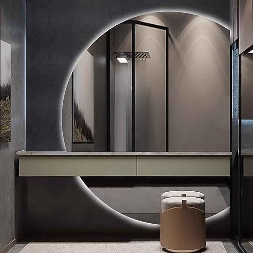 GLFNB Specchio da Bagno a Parete 33x47 Pollici Specchio retroilluminato a Mezzaluna Specchio Illuminato dimmerabile Specchio a Figura Intera Specchio da toeletta antiappannamento infrangibile (col