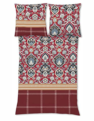 Traumschlaf Feinbiber Bettwäsche Aspen Ornament Beere – kuschelig warme Winterbettwäsche aus 100% Baumwolle – flauschig, atmungsaktiv & hautsympathisch – mit Reißverschluss – 135x200 cm + 80x80 cm