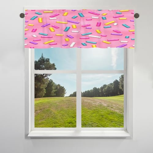 TropicalLife Rosa Donut-Vorhang, Querbehang für Fenster, Stange, Tasche, Donut, kurze Fenster, Vorhänge für Café, Küche, Badezimmer, Wohnzimmer, Fensterdekoration, 132 x 45 cm