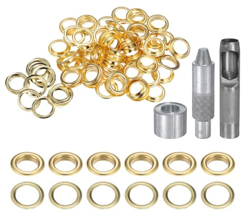 QUARKZMAN Grommet Werkzeug Kit, 100 Pcs 18mm Ösen mit 2 Ösenzange & 1 Scheiben Set, Metallösen Kupfer Tülle Stanzwerkzeug für Stoff Planen Leder Gewebe Vorhang Poolabdeckung, Gold
