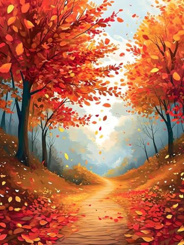 Herbst Wald-Malen nach Zahlen für Erwachsene, Knitterfreie Leinwand, DIY Digitales Ölgemälde-Set auf Leinwand mit Pinseln und Acrylpigment, Artwork für Heimdekoration, 50x60cm (Rahmenlos) R-697