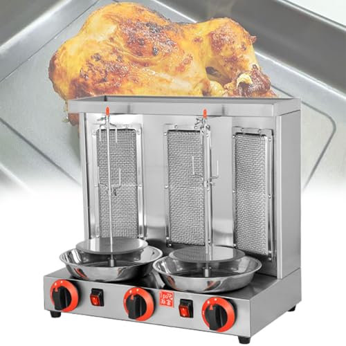 Beachtiful Machine à Shawarma à Gaz, Rôtissoire Verticale Gyroscopique avec 2 ou 3 Brûleurs, pour la Maison, l'extérieur, Le Jardin, pour la Cuisine de Restaurant à Domicile,Three