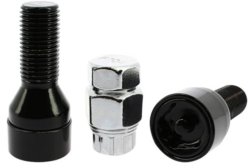 S SUMEX Juego de 4 Tornillos Antirrobo Premium de 14x1.50 L28 Acerados con Cabeza Rotativa Anti Mordazas con 2 Llave de Tulipa con 7 Puntas Redondas Color Negro