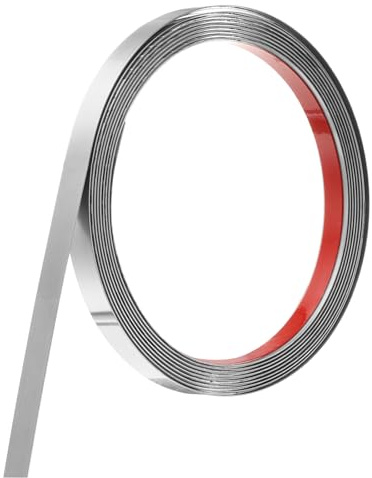 QUARKZMAN Baguette de Finition Murale en Acier Inoxydable, 10 Pieds x 0,4 Pouce, Baguette Métallique à Coller, Baguette de Miroir Auto-Adhésive pour Mur, Plafond, Argent Brossé