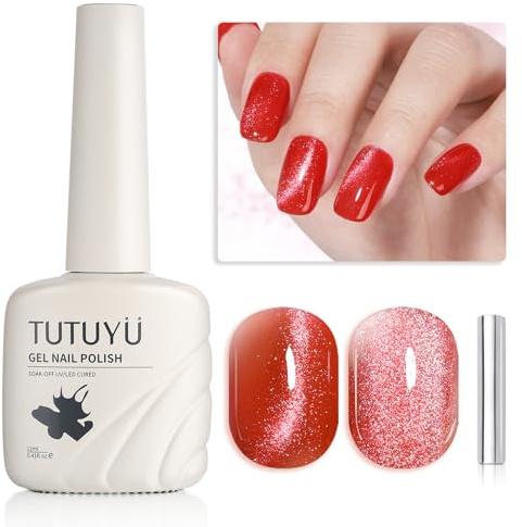 TUTUYU röd kattögon-gelnagellack – perfekt för gör-det-själv hemma och present till nagelkonstälskare!