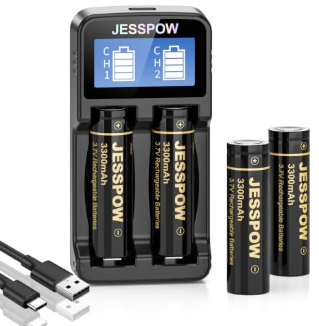 3.7V Rechargeable Battery Flat top with Charger (4 Pack, 18 X 65mm)