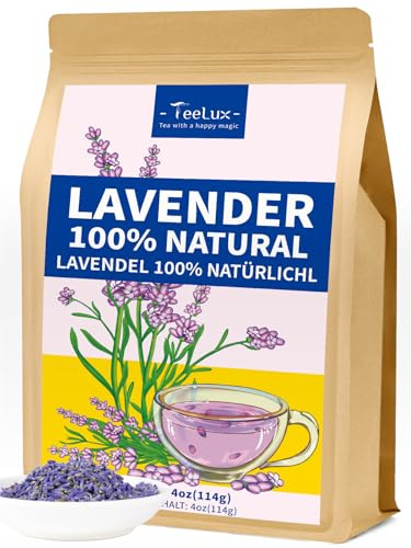 TeeLux Lavendelblüten Getrocknet Essbare 114g, Vegan, Natürliche Duftende Lavendeltee, Lavendel Blüten in Premium Qualität zum Backen, Trinken