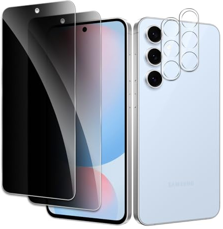 2 Stück Sichtschutz für Samsung Galaxy S24FE mit 2 Stück Kameraschutz, Anti-Spähen Privatsphäre Schutzfolie,Anti-Spy Panzer Schutz Glas Folie, HD Blickschutzfolie, 9H Härte, Anti-Kratzer