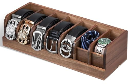 Niciksty Gürtel Aufbewahrung Aus Bambus mit 7 Fächern, Braun | Gürtel Aufbewahrungsbox für Closet Drawer, Gürtel-Belt Organizer für Damen & Herren, Ideal für Kleiderschrank
