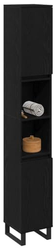 vidaXL Badezimmerschrank Schwarz Eichen-Optik 30 x 30 x 190 cm | Platz für all dein Zeug, Stell die Höhe nach Belieben ein, Modernes schwarzes Eichenfurnier peppt jedes Badezimmer auf