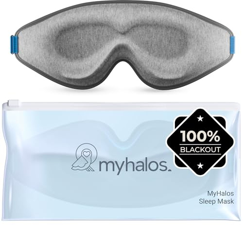 MyHalos® Schlafmaske - Augenmasken zum Schlafen - 100% Verdunkelung Schlafmaske für Damen, Herren & Seitenschläfer - 3D Schlafmaske gegen Druck - preisgekröntes Design, wimpernfreundlich